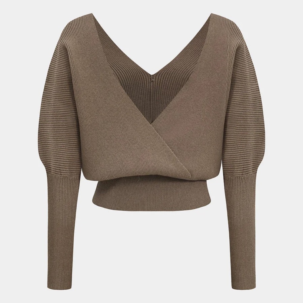 Micas Solid Button V-Neck Sweater Long-Sleeve Top… - image 3